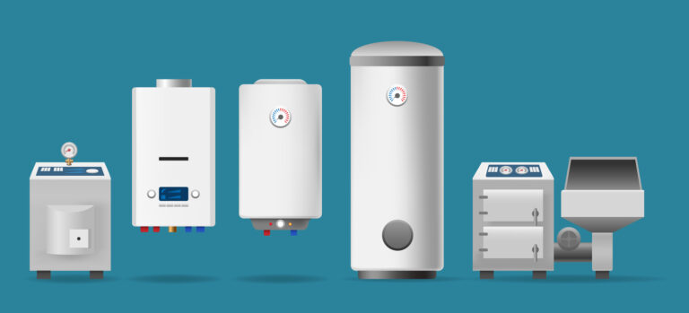 Traditional water heater tank with plumbing connections