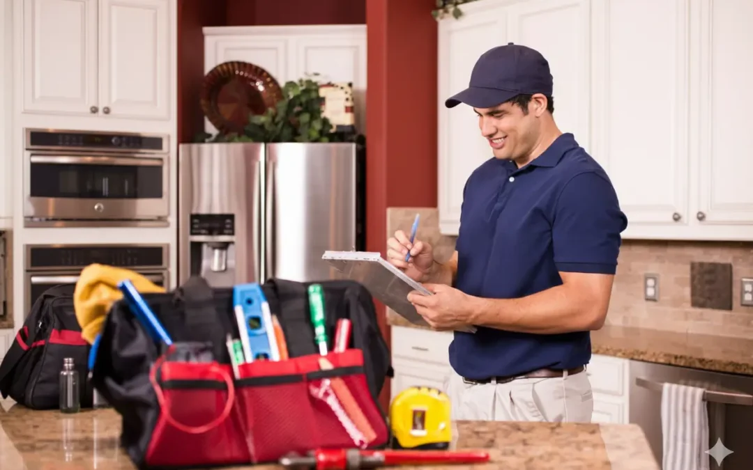 Licensed vs unlicensed plumbers illustrated by a licensed plumber reviewing inspection notes in a Houston home.