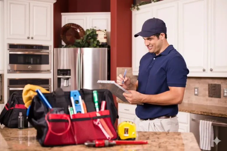 Licensed vs unlicensed plumbers illustrated by a licensed plumber reviewing inspection notes in a Houston home.