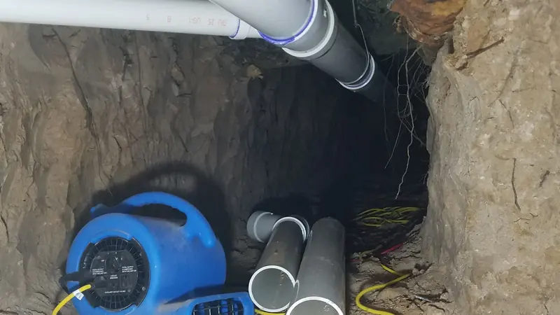 Sewer piping beneath a home from a Champion plumbing job